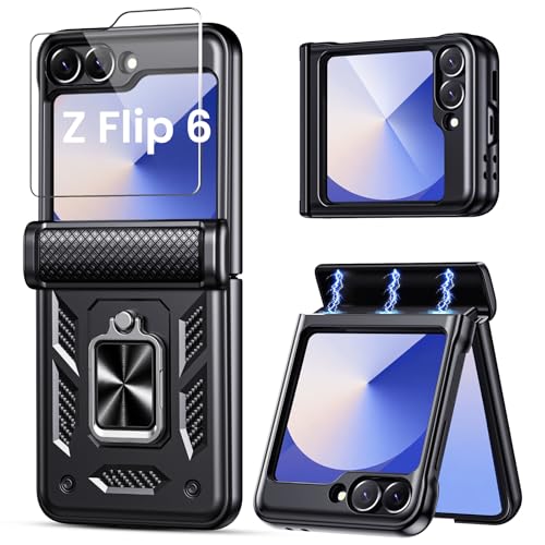 Lanhiem für Samsung Galaxy Z Flip 6 Hülle, für Samsung Galaxy Z Flip 5 Hülle mit Schutzfolie & Scharnierschutz, Magnetisch Ring Ständer Handyhülle, Militär Stoßfest Kratzfest Schutzhülle Case, Schwarz Lanhiem für Samsung Galaxy Z Flip 6 Hülle, für Samsung Galaxy Z Flip 5 Hülle mit Schutzfolie & Scharnierschutz, Magnetisch Ring Ständer Handyhülle, Militär Stoßfest Kratzfest Schutzhülle Case, Schwarz von Lanhiem