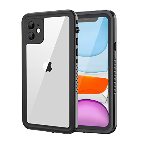 Lanhiem für iPhone 11 Hülle (6.1''), IP68 Wasserdicht Handyhülle iPhone 11 Case 360 Grad Schutzhülle, Stoßfest Staubdicht Outdoor Panzerhülle mit Eingebautem Displayschutz, Schwarz+Klar von Lanhiem