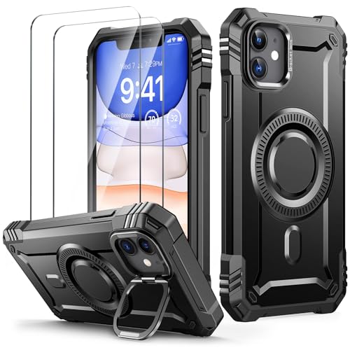 Lanhiem für iPhone 11 Hülle, für iPhone XR Hülle mit 2 Stück Panzer Glas Kompatibel mit MagSafe, Kamera Ständer Magnetisch Handyhülle für iPhone 11/XR Schutzhülle Stoßfest Militärschutz Case, Schwarz Lanhiem für iPhone 11 Hülle, für iPhone XR Hülle mit 2 Stück Panzer Glas Kompatibel mit MagSafe, Kamera Ständer Magnetisch Handyhülle für iPhone 11/XR Schutzhülle Stoßfest Militärschutz Case, Schwarz von Lanhiem