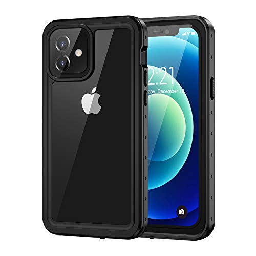 Lanhiem für iPhone 12 Hülle, Handyhülle iPhone 12 Case IP68 Wasserdicht 360 Grad Schutzhülle, Stoßfest Staubdicht Schneefest Outdoor Panzerhülle mit Eingebautem Displayschutz, Schwarz+Transparent von Lanhiem