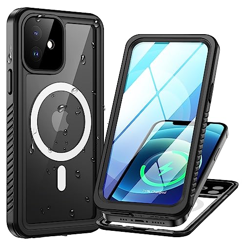 Lanhiem für iPhone 12 Hülle, IP68 Wasserdicht [Kompatibel mit Magsafe] Handyhülle iPhone 12 Magnetisch Case 360 Grad Panzerhülle Outdoor Stoßfest Schutzhülle Magnet Cover mit Displayschutz, Schwarz von Lanhiem