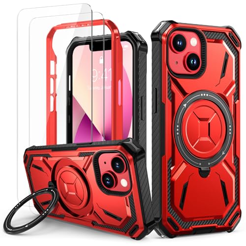 Lanhiem für iPhone 12 Hülle, für iPhone 12 Pro Hülle mit 2 Stück Panzerglas, 360 ° Ring Ständer Schutzhülle, Militärischer Stoßfest Handyhülle für iPhone 12/12 Pro Case, Rot von Lanhiem