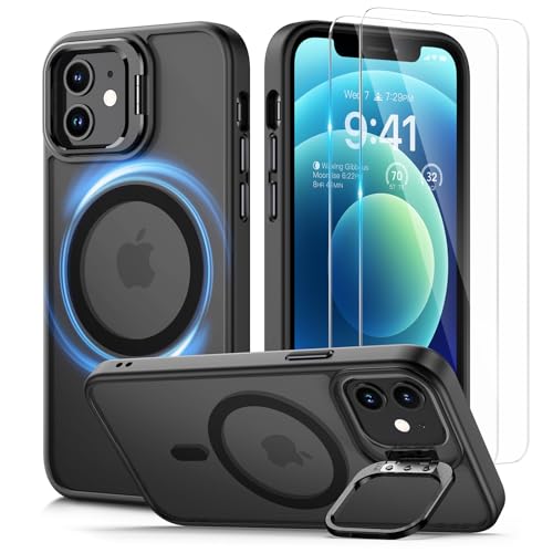 Lanhiem für iPhone 12 Hülle/für iPhone 12 Pro Hülle für MagSafe mit Ständer und 2 Stück Schutzfolie, Magnetische Stoßfest Handyhülle für iPhone 12 Case Schutzhülle Durchscheinende Matt Cover, Schwarz Lanhiem für iPhone 12 Hülle/für iPhone 12 Pro Hülle für MagSafe mit Ständer und 2 Stück Schutzfolie, Magnetische Stoßfest Handyhülle für iPhone 12 Case Schutzhülle Durchscheinende Matt Cover, Schwarz von Lanhiem