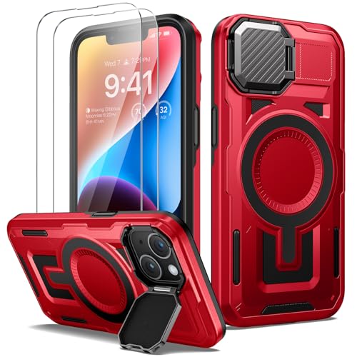 Lanhiem für iPhone 13/iPhone 14 Hülle mit Kameraschutz Ständer und 2 Stück Panzerglas, Magnetisch Handyhülle iPhone 13/ iPhone 14 Case Militär Stoßfest Outdoor Robust Schutzhülle Magnet Cover, Rot Lanhiem für iPhone 13/iPhone 14 Hülle mit Kameraschutz Ständer und 2 Stück Panzerglas, Magnetisch Handyhülle iPhone 13/ iPhone 14 Case Militär Stoßfest Outdoor Robust Schutzhülle Magnet Cover, Rot von Lanhiem