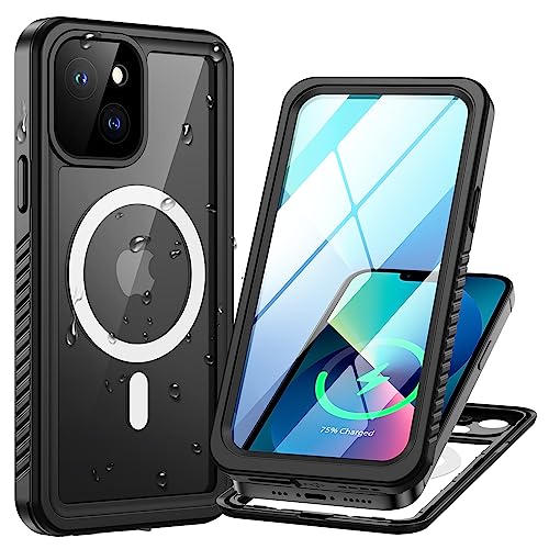 Lanhiem für iPhone 13 Hülle, IP68 Wasserdicht [Kompatibel mit Magsafe] Handyhülle iPhone 13 Magnetisch Case 360 Grad Panzerhülle Outdoor Stoßfest Schutzhülle Magnet Cover mit Displayschutz, Schwarz von Lanhiem