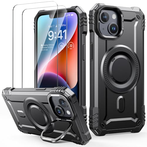 Lanhiem für iPhone 13 Hülle, für iPhone 14 Hülle mit 2 Stück Panzer Glas Kompatibel mit MagSafe, Kamera Ständer Magnetisch Handyhülle für iPhone 13/14 Schutzhülle Stoßfest Militärschutz Case, Schwarz Lanhiem für iPhone 13 Hülle, für iPhone 14 Hülle mit 2 Stück Panzer Glas Kompatibel mit MagSafe, Kamera Ständer Magnetisch Handyhülle für iPhone 13/14 Schutzhülle Stoßfest Militärschutz Case, Schwarz von Lanhiem