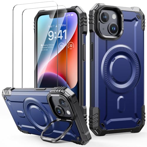 Lanhiem für iPhone 13 Hülle, für iPhone 14 Hülle mit 2 Stück Panzer Glas Kompatibel mit MagSafe, Kamera Ständer Magnetisch Handyhülle für iPhone 13/14 Schutzhülle Stoßfest Militärschutz Case, Blau Lanhiem für iPhone 13 Hülle, für iPhone 14 Hülle mit 2 Stück Panzer Glas Kompatibel mit MagSafe, Kamera Ständer Magnetisch Handyhülle für iPhone 13/14 Schutzhülle Stoßfest Militärschutz Case, Blau von Lanhiem