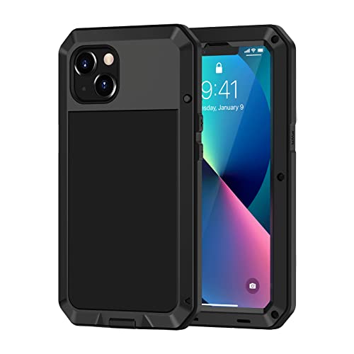 Lanhiem für iPhone 13 Hülle (6.1"), iPhone 13 Case 360 Grad Outdoor Schutzhülle Stoßfest Metall Ganzkörper Panzerhülle Staubdicht Heavy Duty Case mit Eingebautem Displayschutz, Schwarz von Lanhiem