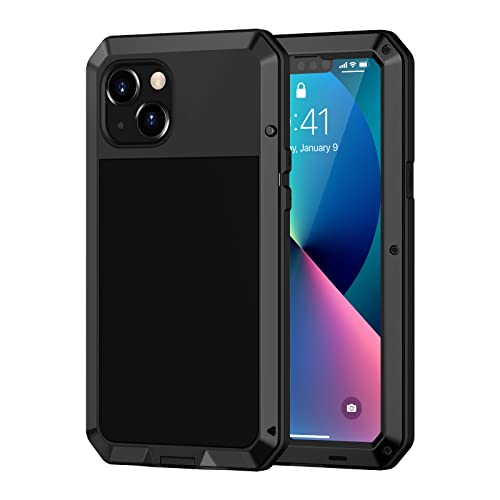 Lanhiem für iPhone 13 Mini Hülle (5.4"), iPhone 13 Mini Case 360 Grad Outdoor Schutzhülle Stoßfest Metall Ganzkörper Panzerhülle Staubdicht Heavy Duty Case mit Eingebautem Displayschutz, Schwarz von Lanhiem