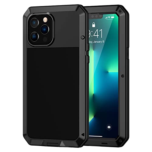 Lanhiem für iPhone 13 Pro Max Hülle (6.7"), iPhone 13 Pro Max Case 360 Grad Outdoor Schutzhülle Stoßfest Metall Ganzkörper Panzerhülle Staubdicht Heavy Duty Case mit Eingebautem Displayschutz, Schwarz von Lanhiem