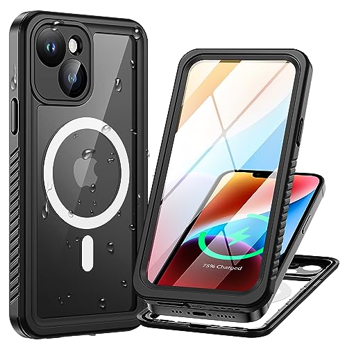 Lanhiem für iPhone 14 Hülle, IP68 Wasserdicht [Kompatibel mit Magsafe] Handyhülle iPhone 14 Magnetisch Case 360 Grad Panzerhülle Outdoor Stoßfest Schutzhülle Magnet Cover mit Displayschutz, Schwarz von Lanhiem