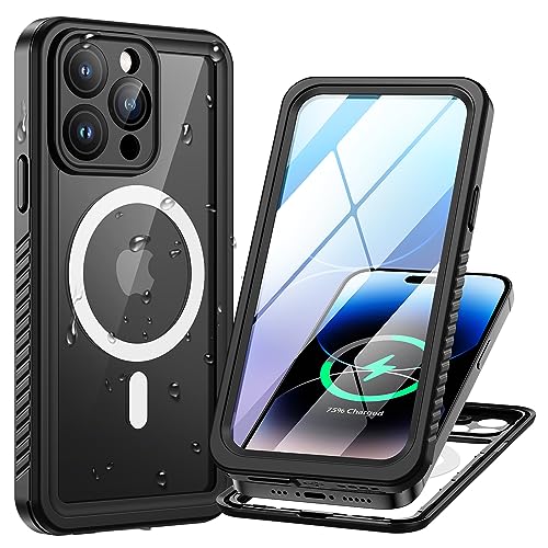 Lanhiem für iPhone 14 Pro Hülle, IP68 Wasserdicht [Kompatibel mit Magsafe] Handyhülle iPhone 14 Pro Magnetisch Case 360 Grad Panzerhülle Outdoor Stoßfest Schutzhülle Cover mit Displayschutz, Schwarz von Lanhiem