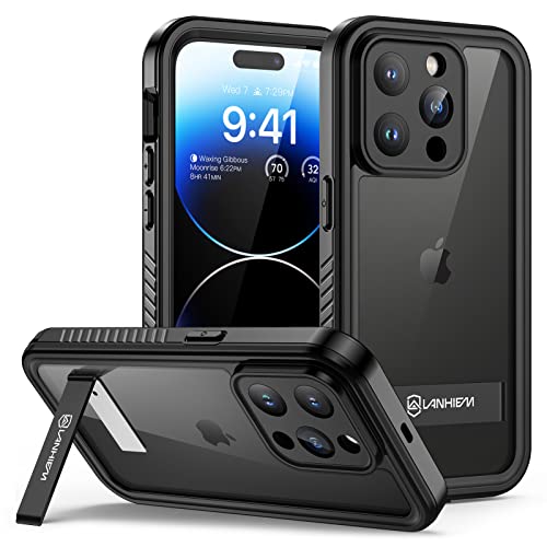 Lanhiem für iPhone 14 Pro Hülle, IP68 Wasserdicht Schutzhülle mit Metall Ständer Handyhülle iPhone 14 Pro Case 360 Grad Ganzkörper Panzerhülle Stoßfest Outdoor mit Displayschutz, Schwarz von Lanhiem