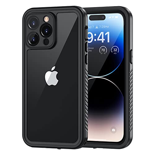 Lanhiem für iPhone 14 Pro Hülle (6.1"), IP68 Wasserdicht Handyhülle iPhone 14 Pro Case 360 Grad Ganzkörper Schutzhülle, Stoßfest Staubdicht Outdoor Panzerhülle mit Eingebautem Displayschutz, Schwarz von Lanhiem