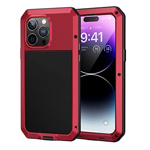 Lanhiem für iPhone 14 Pro Hülle (6.1"), Panzerhülle iPhone 14 Pro Case Outdoor Stoßfest Metall Ganzkörper Militärstandard Schutzhülle Staubdicht Heavy Duty Case mit Eingebautem Displayschutz, Rot von Lanhiem