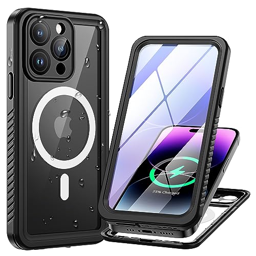 Lanhiem für iPhone 14 Pro Max Hülle Kompatibel mit Magsafe IP68 Wasserdicht Handyhülle iPhone 14 Pro Max Magnetisch Case 360 Grad Panzerhülle Outdoor Stoßfest Cover mit Displayschutz, Schwarz von Lanhiem