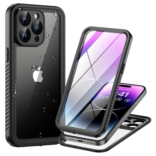 Lanhiem für iPhone 14 Pro Max Hülle Wasserdicht,Handyhülle für iPhone 14 Pro Max Schutzhülle Wasserfest,360 Outdoor Stoßfest Staubdicht Panzerhülle mit Kameraschutz/Eingebautem Displayschutz,Schwarz von Lanhiem