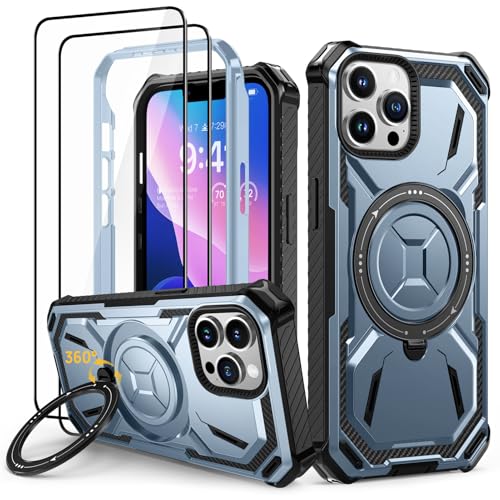 Lanhiem für iPhone 14 Pro Max Hülle mit 2 Stück Schutzfolie, 360° Ring Ständer Schutzhülle, Militärischer Stoßfest Handyhülle für iPhone 14 Pro Max Case, Blau Lanhiem für iPhone 14 Pro Max Hülle mit 2 Stück Schutzfolie, 360° Ring Ständer Schutzhülle, Militärischer Stoßfest Handyhülle für iPhone 14 Pro Max Case, Blau von Lanhiem