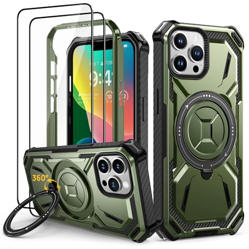 Lanhiem für iPhone 14 Pro Max Hülle mit 2 Stück Schutzfolie, 360° Ring Ständer Schutzhülle, Militärischer Stoßfest Handyhülle für iPhone 14 Pro Max Case, Grün Lanhiem für iPhone 14 Pro Max Hülle mit 2 Stück Schutzfolie, 360° Ring Ständer Schutzhülle, Militärischer Stoßfest Handyhülle für iPhone 14 Pro Max Case, Grün von Lanhiem