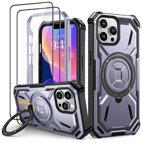 Lanhiem für iPhone 14 Pro Max Hülle mit 2 Stück Schutzfolie, 360° Ring Ständer Schutzhülle, Militärischer Stoßfest Handyhülle für iPhone 14 Pro Max Case, Lila Lanhiem für iPhone 14 Pro Max Hülle mit 2 Stück Schutzfolie, 360° Ring Ständer Schutzhülle, Militärischer Stoßfest Handyhülle für iPhone 14 Pro Max Case, Lila von Lanhiem