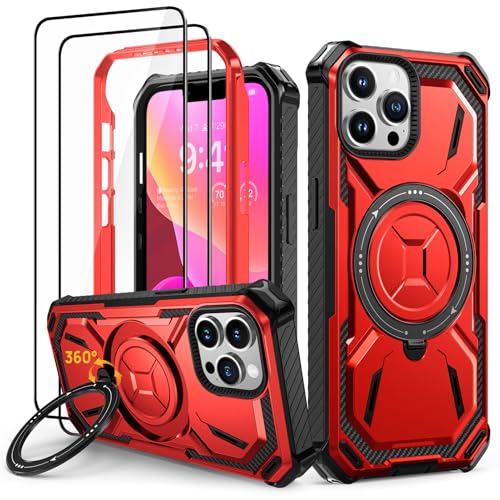 Lanhiem für iPhone 14 Pro Max Hülle mit 2 Stück Schutzfolie, 360° Ring Ständer Schutzhülle, Militärischer Stoßfest Handyhülle für iPhone 14 Pro Max Case, Rot Lanhiem für iPhone 14 Pro Max Hülle mit 2 Stück Schutzfolie, 360° Ring Ständer Schutzhülle, Militärischer Stoßfest Handyhülle für iPhone 14 Pro Max Case, Rot von Lanhiem