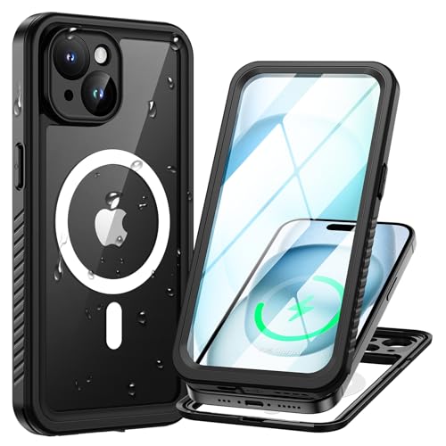 Lanhiem für iPhone 15 Hülle, IP68 Wasserdicht [Kompatibel mit Magsafe] Handyhülle iPhone 15 Magnetisch Case 360 Grad Panzerhülle Outdoor Stoßfest Schutzhülle Magnet Cover mit Displayschutz, Schwarz von Lanhiem