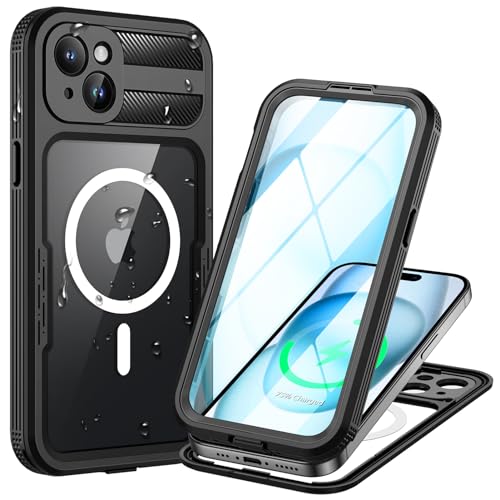 Lanhiem für iPhone 15 Hülle Wasserdicht,Handyhülle iPhone 15 IP68 Wasserfest Schutzhülle mit Magsafe,360 Outdoor Case Stoßfest Staubdicht Panzerhülle mit Kameraschutz/Displayschutz,Schwarz von Lanhiem