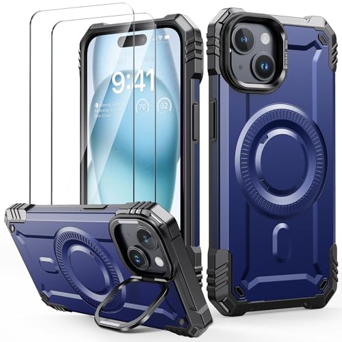 Lanhiem für iPhone 15 Hülle mit 2 Stück Panzer Glas Kompatibel mit MagSafe, Kamera Ständer Magnetisch Handyhülle für iPhone 15 Schutzhülle Stoßfest Militärschutz Case, Blau Lanhiem für iPhone 15 Hülle mit 2 Stück Panzer Glas Kompatibel mit MagSafe, Kamera Ständer Magnetisch Handyhülle für iPhone 15 Schutzhülle Stoßfest Militärschutz Case, Blau von Lanhiem