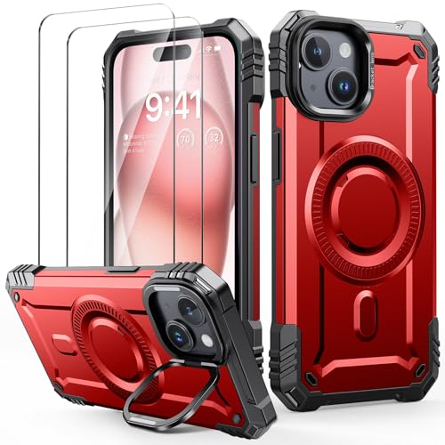 Lanhiem für iPhone 15 Hülle mit 2 Stück Panzer Glas Kompatibel mit MagSafe, Kamera Ständer Magnetisch Handyhülle für iPhone 15 Schutzhülle Stoßfest Militärschutz Case, Rot Lanhiem für iPhone 15 Hülle mit 2 Stück Panzer Glas Kompatibel mit MagSafe, Kamera Ständer Magnetisch Handyhülle für iPhone 15 Schutzhülle Stoßfest Militärschutz Case, Rot von Lanhiem