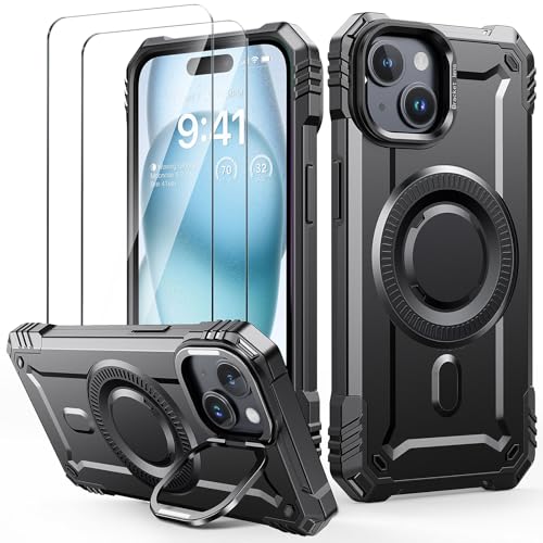 Lanhiem für iPhone 15 Hülle mit 2 Stück Panzer Glas Kompatibel mit MagSafe, Kamera Ständer Magnetisch Handyhülle für iPhone 15 Schutzhülle Stoßfest Militärschutz Case, Schwarz Lanhiem für iPhone 15 Hülle mit 2 Stück Panzer Glas Kompatibel mit MagSafe, Kamera Ständer Magnetisch Handyhülle für iPhone 15 Schutzhülle Stoßfest Militärschutz Case, Schwarz von Lanhiem