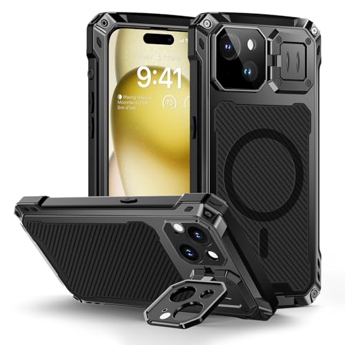 Lanhiem für iPhone 15 Plus Hülle Magnetisch Metall Handyhülle mit Kameraschutz Ständer Robust Stoßfest Ganzkörper Militärstandard Schutzhülle Heavy Duty Case mit Eingebautem Displayschutz, Schwarz Lanhiem für iPhone 15 Plus Hülle Magnetisch Metall Handyhülle mit Kameraschutz Ständer Robust Stoßfest Ganzkörper Militärstandard Schutzhülle Heavy Duty Case mit Eingebautem Displayschutz, Schwarz von Lanhiem