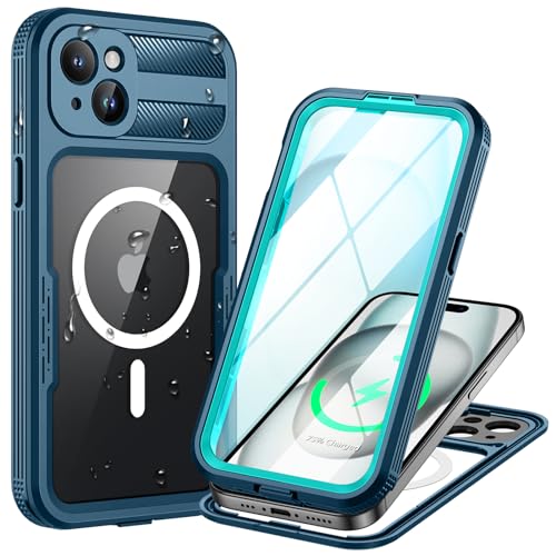 Lanhiem für iPhone 15 Plus Hülle Wasserdicht,Handyhülle iPhone 15 Plus IP68 Wasserfest Schutzhülle mit Magsafe,360 Outdoor Case Stoßfest Staubdicht Panzerhülle mit Kameraschutz/Displayschutz,Blau von Lanhiem