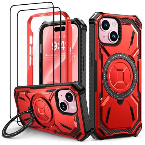 Lanhiem für iPhone 15 Plus Hülle mit 2 Stück Schutzfolie, 360° Ring Ständer Schutzhülle, Militärischer Stoßfest Handyhülle für iPhone 15 Plus Case, Rot Lanhiem für iPhone 15 Plus Hülle mit 2 Stück Schutzfolie, 360° Ring Ständer Schutzhülle, Militärischer Stoßfest Handyhülle für iPhone 15 Plus Case, Rot von Lanhiem