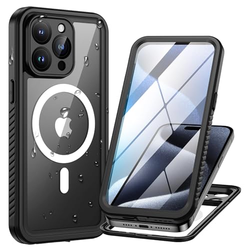 Lanhiem für iPhone 15 Pro Hülle, IP68 Wasserdicht [Kompatibel mit Magsafe] Handyhülle iPhone 15 Pro Magnetisch Case 360 Grad Panzerhülle Outdoor Stoßfest Schutzhülle Cover mit Displayschutz, Schwarz von Lanhiem