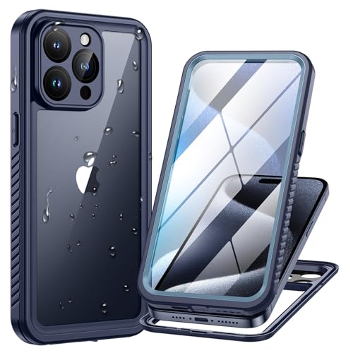 Lanhiem für iPhone 15 Pro Hülle Wasserdicht,Handyhülle iPhone 15 Pro IP68 Wasserfest Schutzhülle 360 Outdoor Case Stoßfest Staubdicht Panzerhülle mit Kameraschutz/Displayschutz,Titan Blau von Lanhiem