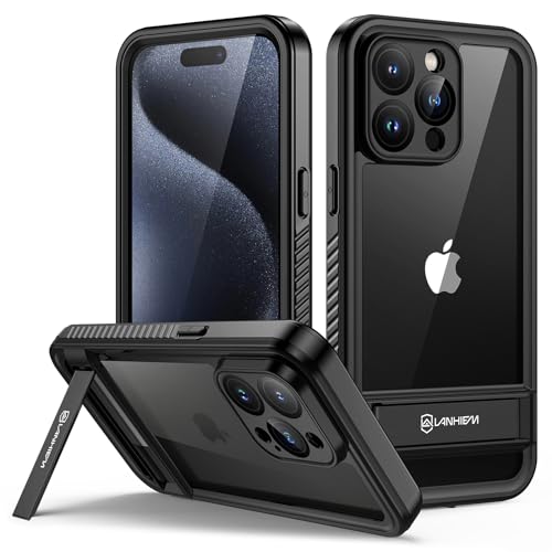 Lanhiem für iPhone 15 Pro Hülle Wasserdicht mit Metall Ständer,Handyhülle iPhone 15 Pro IP68 Wasserfest Schutzhülle,360 Outdoor Case Stoßfest Staubdicht Panzerhülle mit Displayschutz,Schwarz von Lanhiem