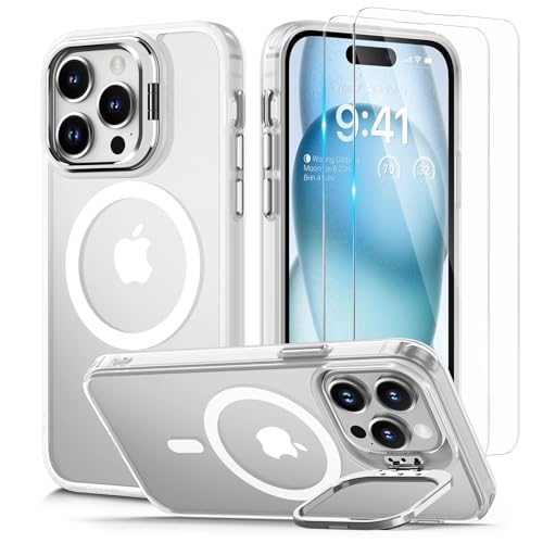Lanhiem für iPhone 15 Pro Hülle für MagSafe mit Ständer und 2 Stück Schutzfolie, Magnetische Stoßfest Handyhülle für iPhone 15 Pro Case Schutzhülle Durchscheinende Matt Cover, Weiß Lanhiem für iPhone 15 Pro Hülle für MagSafe mit Ständer und 2 Stück Schutzfolie, Magnetische Stoßfest Handyhülle für iPhone 15 Pro Case Schutzhülle Durchscheinende Matt Cover, Weiß von Lanhiem