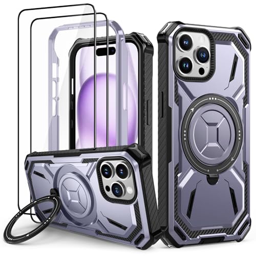 Lanhiem für iPhone 15 Pro Hülle mit 2 Stück Panzerglas, 360° Ring Ständer Schutzhülle, Militärischer Stoßfest Handyhülle für iPhone 15 Pro Case, Lila Lanhiem für iPhone 15 Pro Hülle mit 2 Stück Panzerglas, 360° Ring Ständer Schutzhülle, Militärischer Stoßfest Handyhülle für iPhone 15 Pro Case, Lila von Lanhiem