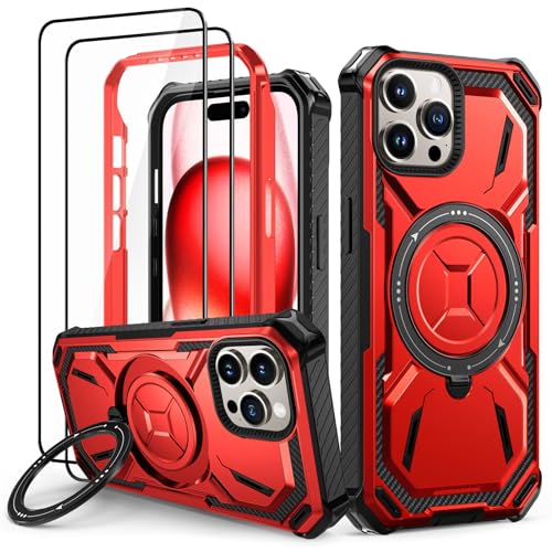 Lanhiem für iPhone 15 Pro Hülle mit 2 Stück Panzerglas, 360° Ring Ständer Schutzhülle, Militärischer Stoßfest Handyhülle für iPhone 15 Pro Case, Rot Lanhiem für iPhone 15 Pro Hülle mit 2 Stück Panzerglas, 360° Ring Ständer Schutzhülle, Militärischer Stoßfest Handyhülle für iPhone 15 Pro Case, Rot von Lanhiem