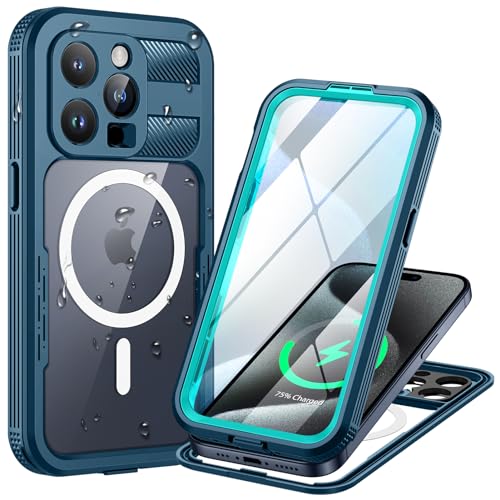 Lanhiem für iPhone 15 Pro Max Hülle Wasserdicht,Handyhülle iPhone 15 Pro Max Wasserfest Schutzhülle mit Magsafe,360 Outdoor Case Stoßfest Staubdicht Panzerhülle mit Kameraschutz/Displayschutz,Blau von Lanhiem