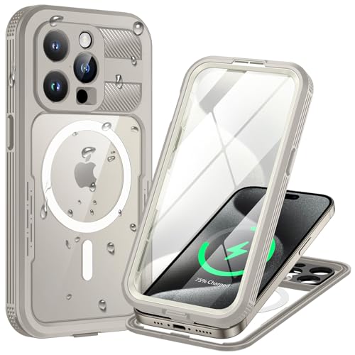 Lanhiem für iPhone 15 Pro Max Hülle Wasserdicht,Handyhülle für iPhone 15 Pro Max Wasserfest Schutzhülle mit Magsafe,360 Outdoor Stoßfest Staubdicht Panzerhülle mit Displayschutz,Titan Natur Lanhiem für iPhone 15 Pro Max Hülle Wasserdicht,Handyhülle für iPhone 15 Pro Max Wasserfest Schutzhülle mit Magsafe,360 Outdoor Stoßfest Staubdicht Panzerhülle mit Displayschutz,Titan Natur von Lanhiem