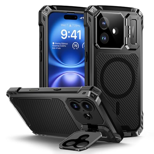 Lanhiem für iPhone 16 Hülle Magnetisch Metall Handyhülle mit Kameraschutz Ständer Robust Stoßfest Ganzkörper Militärstandard Schutzhülle Heavy Duty Case mit Eingebautem Displayschutz, Schwarz Lanhiem für iPhone 16 Hülle Magnetisch Metall Handyhülle mit Kameraschutz Ständer Robust Stoßfest Ganzkörper Militärstandard Schutzhülle Heavy Duty Case mit Eingebautem Displayschutz, Schwarz von Lanhiem