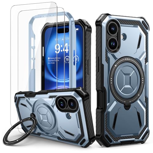 Lanhiem für iPhone 16 Hülle mit 2 Stück Schutzfolie, 360° Ring Ständer Schutzhülle, Militärischer Stoßfest Handyhülle für iPhone 16 Case, Blau Lanhiem für iPhone 16 Hülle mit 2 Stück Schutzfolie, 360° Ring Ständer Schutzhülle, Militärischer Stoßfest Handyhülle für iPhone 16 Case, Blau von Lanhiem