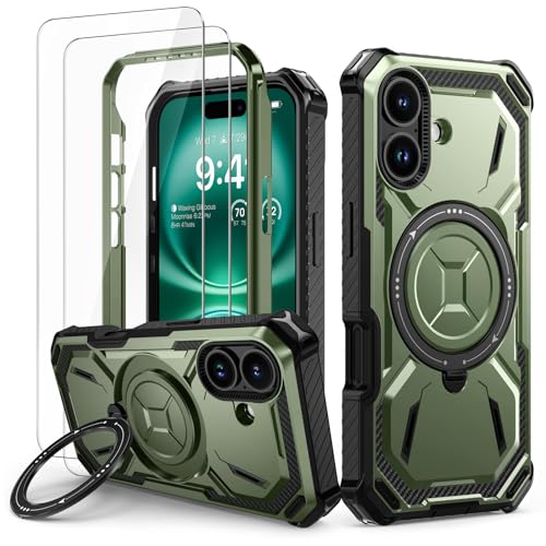 Lanhiem für iPhone 16 Hülle mit 2 Stück Schutzfolie, 360° Ring Ständer Schutzhülle, Militärischer Stoßfest Handyhülle für iPhone 16 Case, Grün Lanhiem für iPhone 16 Hülle mit 2 Stück Schutzfolie, 360° Ring Ständer Schutzhülle, Militärischer Stoßfest Handyhülle für iPhone 16 Case, Grün von Lanhiem