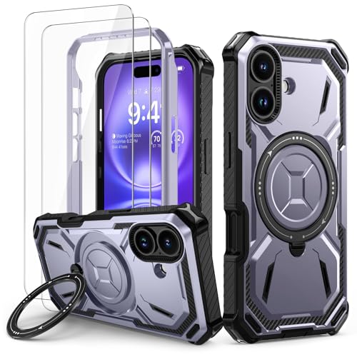 Lanhiem für iPhone 16 Hülle mit 2 Stück Schutzfolie, 360° Ring Ständer Schutzhülle, Militärischer Stoßfest Handyhülle für iPhone 16 Case, Lila Lanhiem für iPhone 16 Hülle mit 2 Stück Schutzfolie, 360° Ring Ständer Schutzhülle, Militärischer Stoßfest Handyhülle für iPhone 16 Case, Lila von Lanhiem