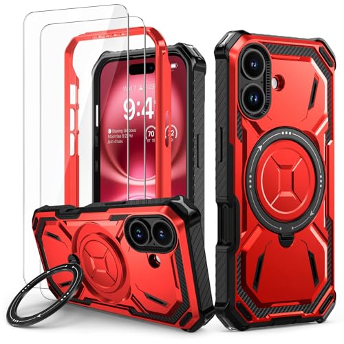 Lanhiem für iPhone 16 Hülle mit 2 Stück Schutzfolie, 360° Ring Ständer Schutzhülle, Militärischer Stoßfest Handyhülle für iPhone 16 Case, Rot Lanhiem für iPhone 16 Hülle mit 2 Stück Schutzfolie, 360° Ring Ständer Schutzhülle, Militärischer Stoßfest Handyhülle für iPhone 16 Case, Rot von Lanhiem