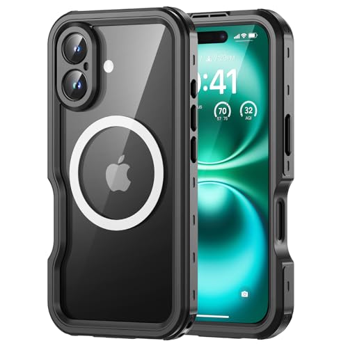 Lanhiem für iPhone 16 Plus Hülle, IP68 Wasserdicht [Kompatibel mit Magsafe] Handyhülle iPhone 16 Plus Magnetisch Case 360 Grad Panzerhülle Outdoor Stoßfest Schutzhülle Cover mit Displayschutz, Schwarz von Lanhiem