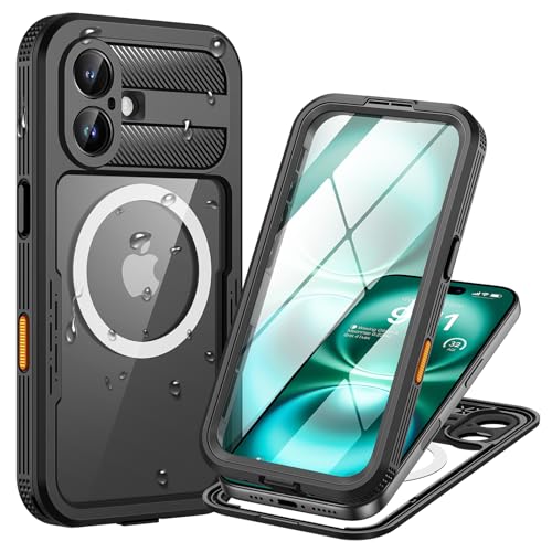 Lanhiem für iPhone 16 Plus Hülle Wasserdicht,Handyhülle für iPhone 16 Plus IP68 Wasserfest Schutzhülle mit Magsafe,360 Outdoor Stoßfest Staubdicht Panzerhülle mit Kameraschutz/Displayschutz,Schwarz von Lanhiem