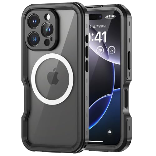 Lanhiem für iPhone 16 Pro Hülle, IP68 Wasserdicht [Kompatibel mit Magsafe] Handyhülle iPhone 16 Pro Magnetisch Case 360 Grad Panzerhülle Outdoor Stoßfest Schutzhülle Cover mit Displayschutz, Schwarz von Lanhiem