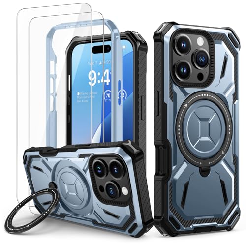 Lanhiem für iPhone 16 Pro Hülle mit 2 Stück Schutzfolie, 360° Ring Ständer Schutzhülle, Militärischer Stoßfest Handyhülle für iPhone 16 Pro Case, Blau Lanhiem für iPhone 16 Pro Hülle mit 2 Stück Schutzfolie, 360° Ring Ständer Schutzhülle, Militärischer Stoßfest Handyhülle für iPhone 16 Pro Case, Blau von Lanhiem